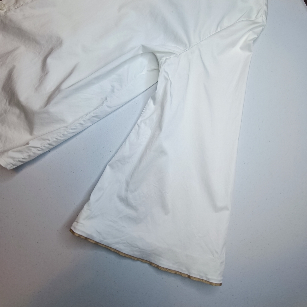 M. Martin White Poplin Cotton Buttondown Blouse Bell Sleeve Tan Piping Size M - Picture 7 of 14